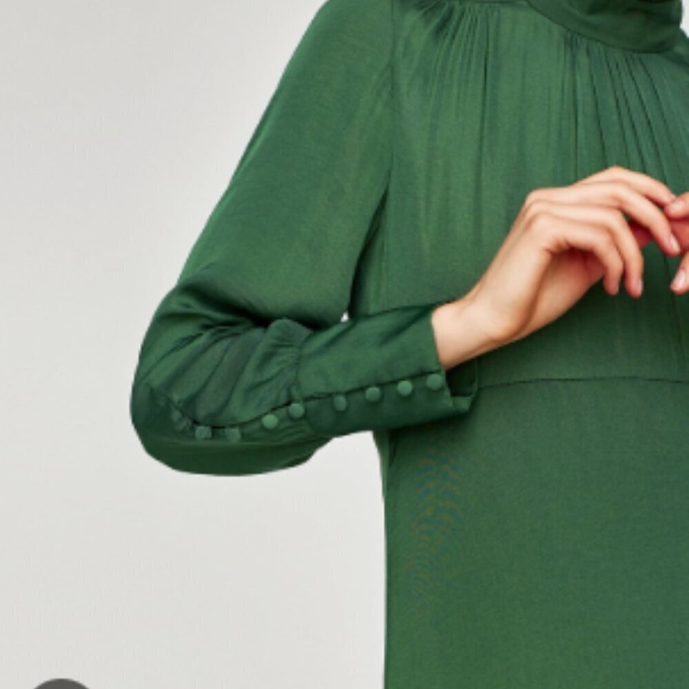 NWT ZARA Elegant Satin Long Sleeve Mock Neck Midi Dress Size Small $80 - Picture 11 of 11